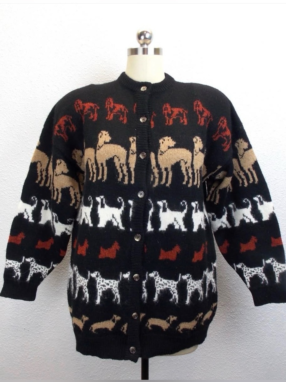 100% Shetland Wool Vintage "Best In Show" Dog Cardigan size Large
